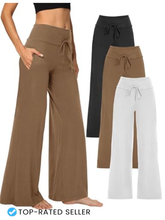 Pants - Wide Leg Yoga Pants for Women with Pockets High Waist Stretch 3 Pack